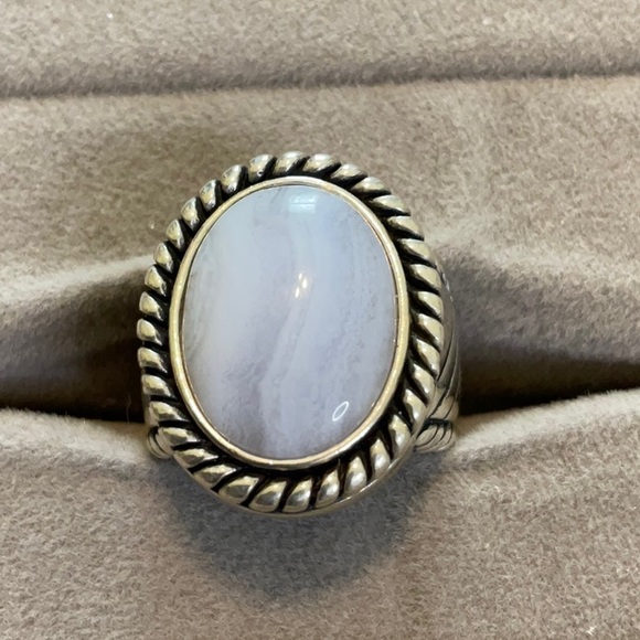 Carolyn Pollack Jewelry - Carolyn Pollack Beautiful Sterling Silver Blue Beige Lace Agate Ring